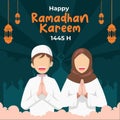 Happy ramadhan kareem 1445 greeting card vector isolated. Islamic muslim cartoon. Best for muslim and ramadhan related industry Royalty Free Stock Photo