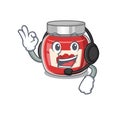 Happy raspberry jam mascot design style wearing headphone