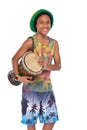 Happy rasta boy with hand made drum Royalty Free Stock Photo
