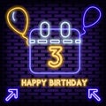 Happy 3rd Birthday Neon signboards. Neon script. Neon text.