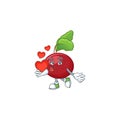 Happy red beet greens cartoon character mascot with heart