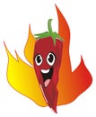 Happy chili pepper on fire