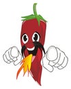 Happy chili pepper with mustache and fire