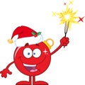 Happy Red Christmas Ball Cartoon Character Giving A Fireworks Royalty Free Stock Photo