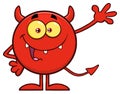 Happy Red Devil Cartoon Emoji Character Waving For Greeting Royalty Free Stock Photo