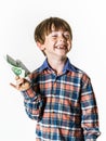 Happy red-haired boy with money Royalty Free Stock Photo