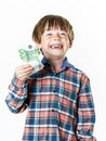 Happy red-haired boy with money Royalty Free Stock Photo