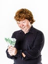Happy red-haired boy with money Royalty Free Stock Photo