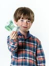 Happy red-haired boy with money Royalty Free Stock Photo