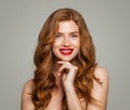 Happy red head woman smiling. Elegant redhead girl with curly hairstyle. Candid beauty Royalty Free Stock Photo