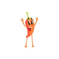Happy Red Hot Chili Pepper Humanized Emotional Flat Cartoon Character Cheering And Greeting