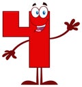 Happy Red Number Four Cartoon Mascot Character Waving For Greeting