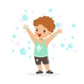 Happy redhead boy playing bubbles vector Illustration