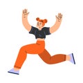 Happy Redhead Woman Character Rejoicing and Cheering Having Positive Mood Vector Illustration