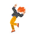 Happy Redhead Woman Character Rejoicing and Cheering Having Positive Mood Vector Illustration