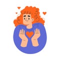 Happy Redhead Woman with Emotion of Love Showing Facial Expression Vector Illustration