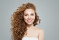 Happy redhead woman with long healthy curly hair. Cute female face Royalty Free Stock Photo