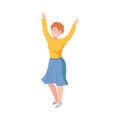 Happy Redhead Woman Standing Raising Up Hands Cheering About Something Vector Illustration