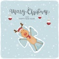 Happy Reindeer Making Snow Angel