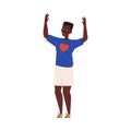 Happy and Rejoicing African American Man Character Cheering Raising Hands Up Vector Illustration