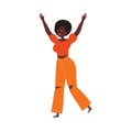 Happy and Rejoicing African American Woman Character Cheering Raising Hands Up Vector Illustration
