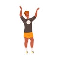 Happy and Rejoicing Man Character Cheering Raising Hands Up Vector Illustration