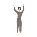 Happy and Rejoicing Man Character Cheering Raising Hands Up Vector Illustration