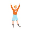 Happy and Rejoicing Redhead Man Character Cheering Raising Hands Up Vector Illustration