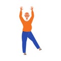 Happy and Rejoicing Senior Man Character Cheering Raising Hands Up Vector Illustration