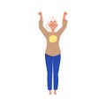 Happy and Rejoicing Senior Woman Character Cheering Raising Hands Up Vector Illustration