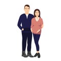 Happy relationship and pregnancy concept. Cartoon couple man and pregnant woman standing and hugging. Vector Royalty Free Stock Photo