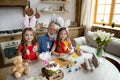 Happy relatives with lovely Easter deco stock photo