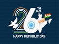 Happy Republic Day Celebration Background with Creative 26th Jan Text, Ashoka Wheel.