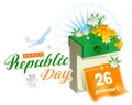 Happy republic day india calendar and white dove symbol of peace Royalty Free Stock Photo