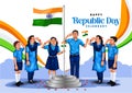 happy republic day India. Indian student saluting flag of India. abstract vector illustration design flyer Royalty Free Stock Photo