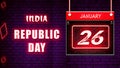 Happy Republic Day of India, 26 January. World National Days Neon Text Effect on bricks background