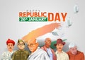 Happy republic day India 26th January with Indian freedom fighters. vector illustration design Royalty Free Stock Photo