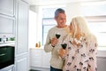 Happy retired couple enjoying a glass of wine