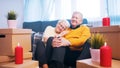 Happy retired couple enjoying valentines day with candle lights. Love romance and dating at old age Royalty Free Stock Photo