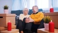 Happy retired couple enjoying valentines day with candle lights. Love romance and dating at old age Royalty Free Stock Photo