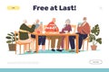 Happy retirement concept of landing page with group of senior people playing cards