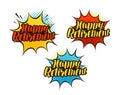 Happy Retirement, lettering. Cartoon vector illustration in pop art retro comic style