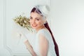 Happy retro bride. Closeup portrait smiling happy young woman Royalty Free Stock Photo