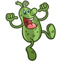 Happy retro style jumping pickle cartoon tossing a double thumbs up