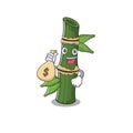 Happy rich bamboo cartoon character with money bag
