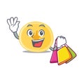 A happy rich banana chips waving and holding Shopping bag