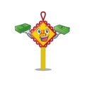 Happy rich chinese knot character with money on hands