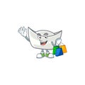 A happy rich chinese silver ingot waving and holding Shopping bag