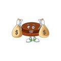 Happy rich chocolate alfajor mascot design carries money bags
