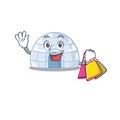 A happy rich igloo waving and holding Shopping bag